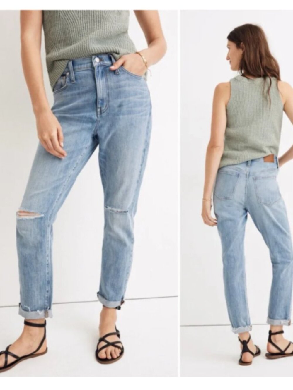 Madewell High Rise Slim Crop Boyjean Light Wash Distressed Jeans Size 26